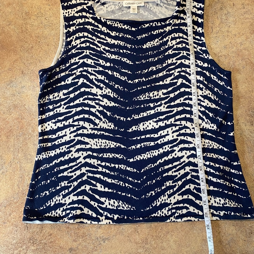 Coldwater Creek Blue and Cream Sweater Knit Tank Top Women's Size L Silk/Cotton - Picture 4 of 7